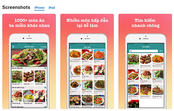 ứng dụng chia sẻ các công thức nấu ăn