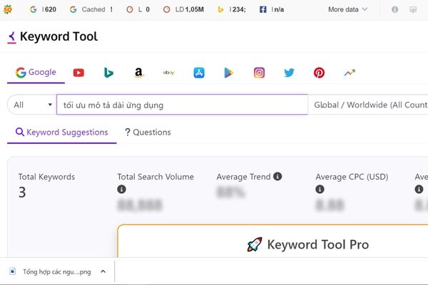 Nghiên cứu từ khóa trên keywordtool